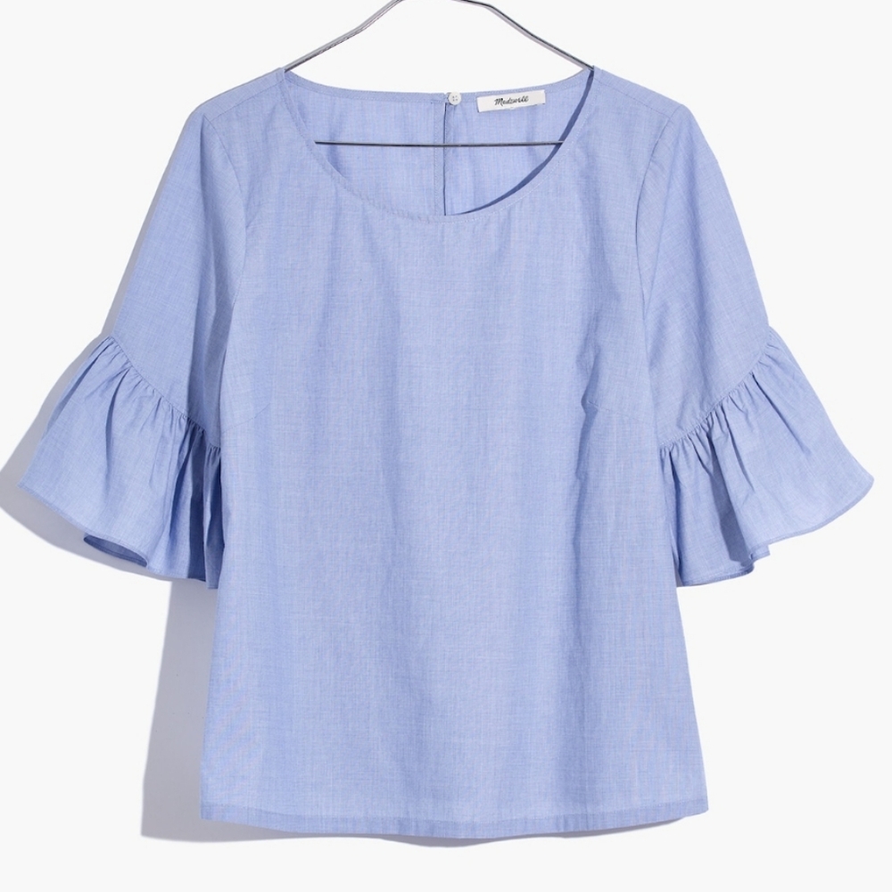 Madewell Blue Boxy Ruffled Bell Sleeve Blue Blouse Medium
